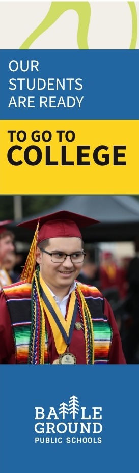 A photo of a student at high school graduation. The text reads, "Our students are ready to go to college."