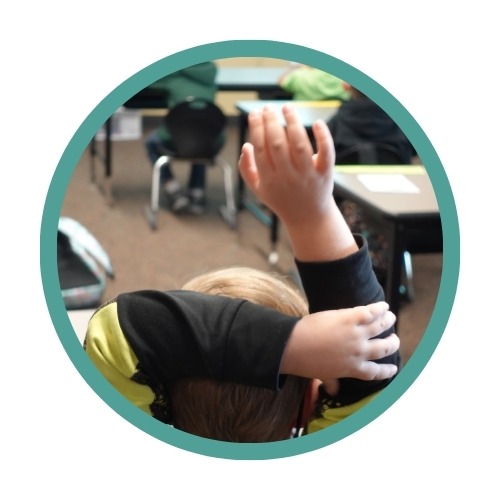 A student raises their hand in class