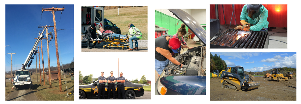 Collage of photos of people performing different jobs