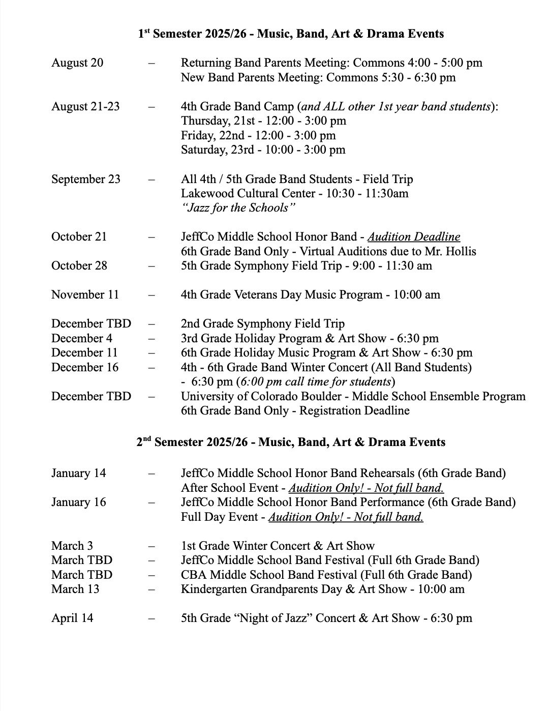 Place holder for arts department events