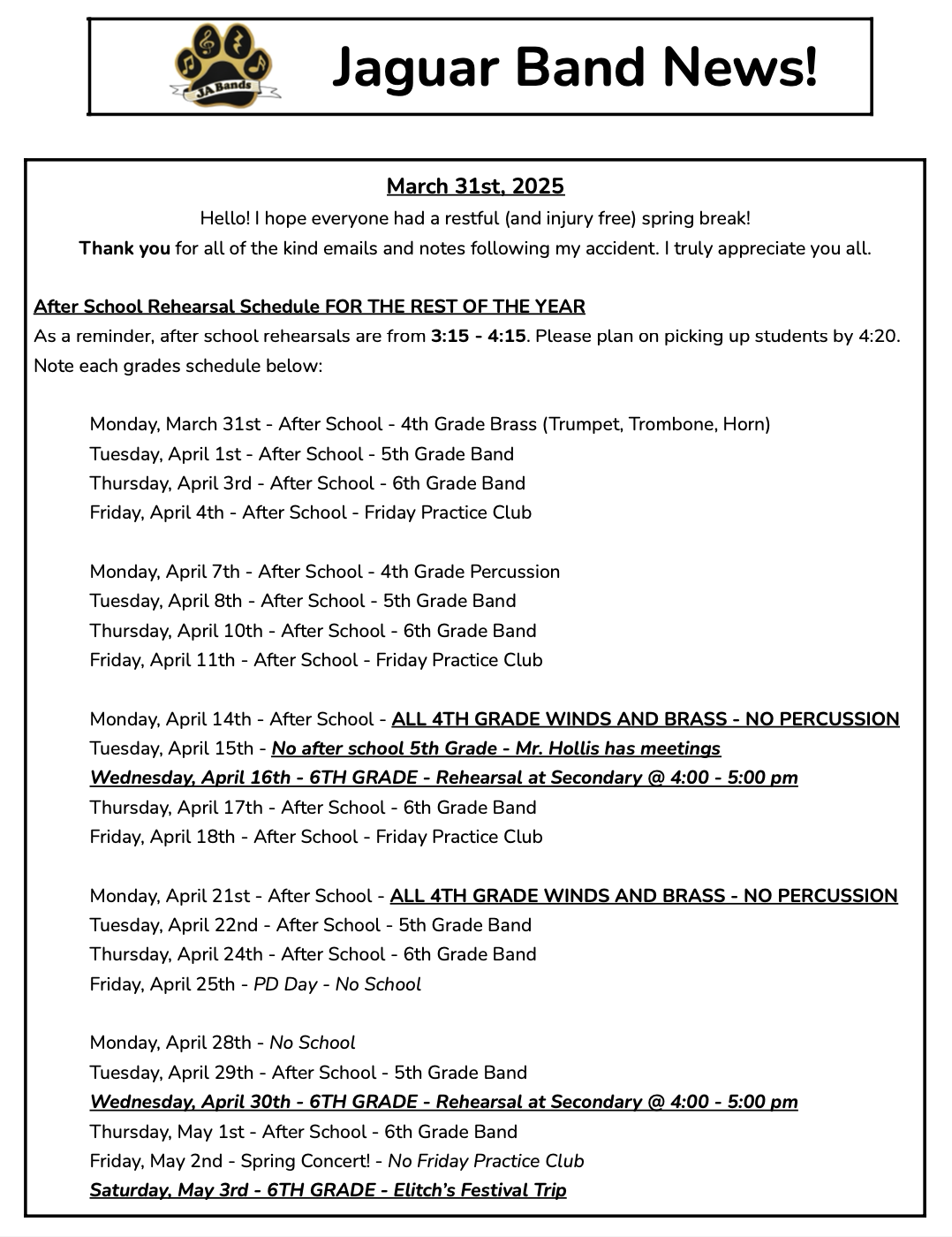 Band newsletter