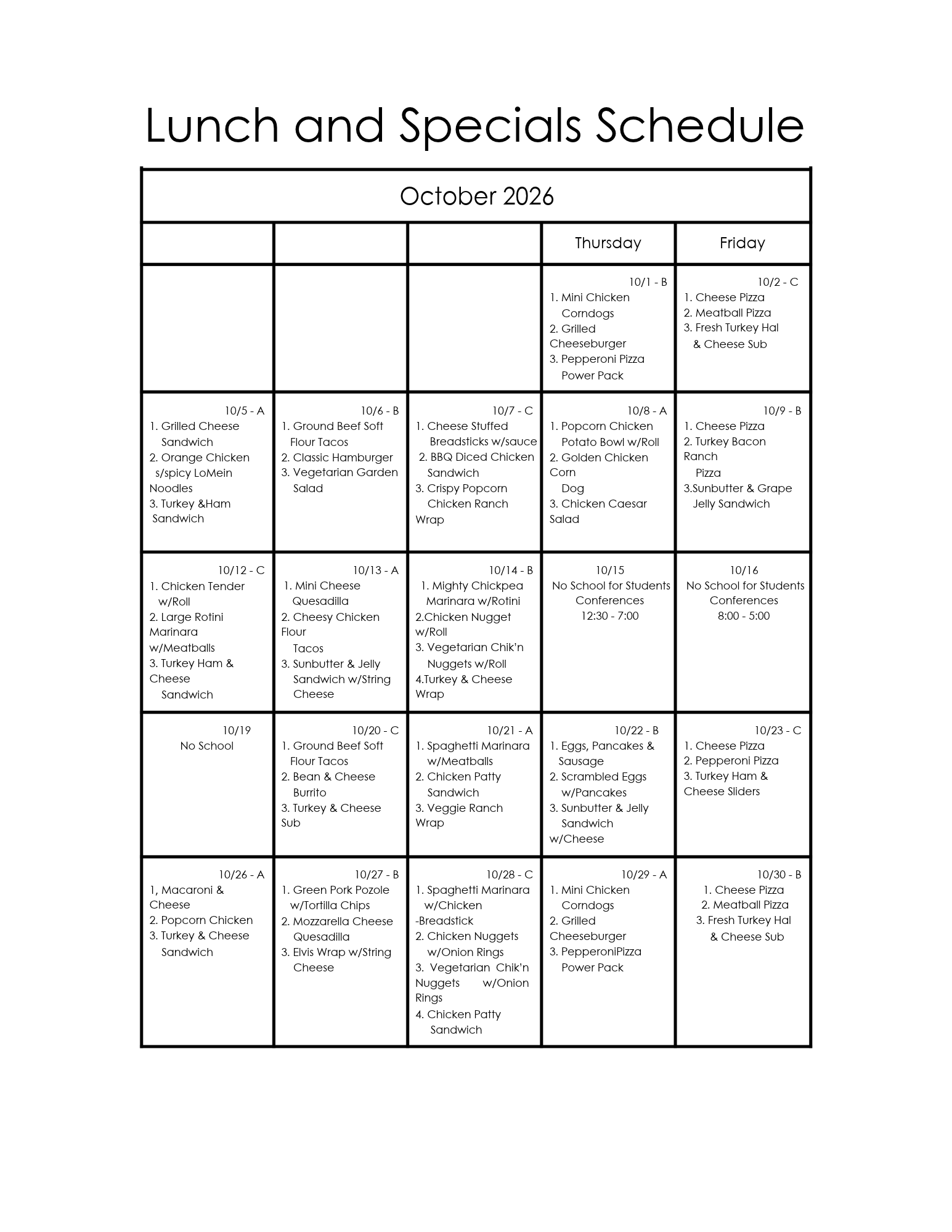Lunch Menu