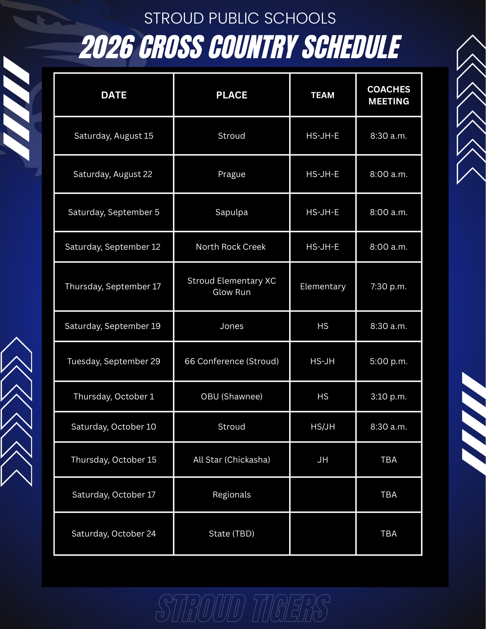 Cross Country Schedule