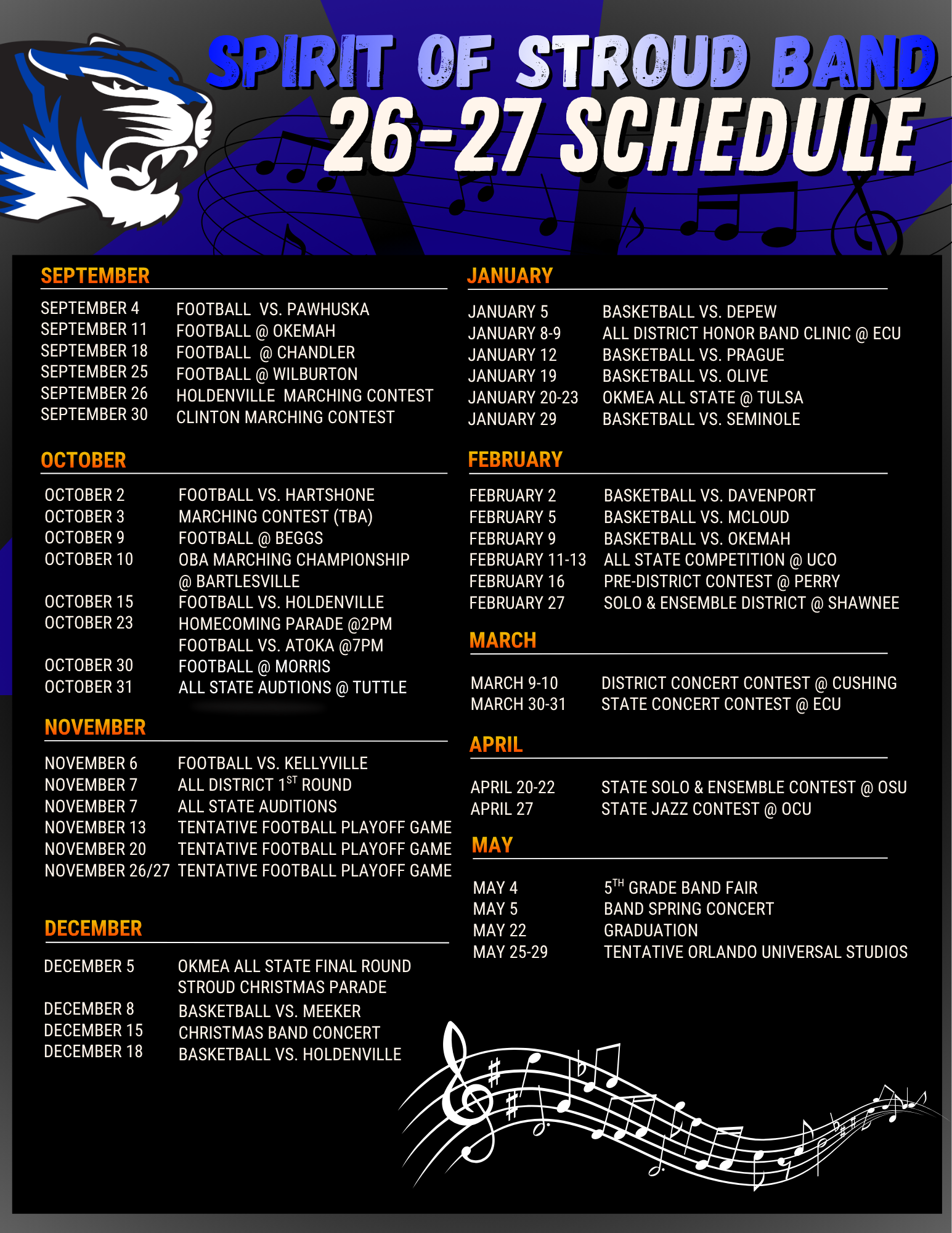 26-27 Band Schedule