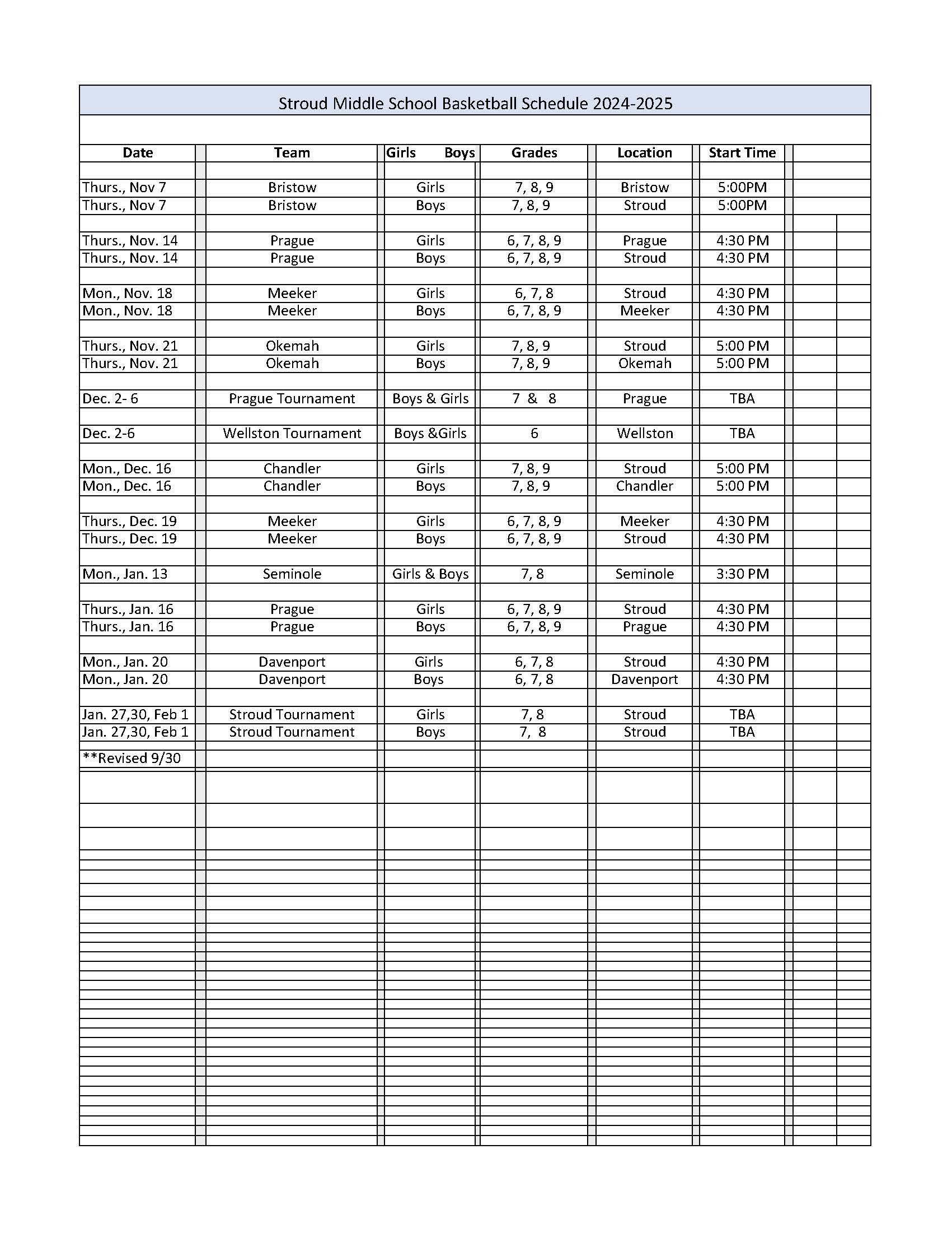 MS BBall Schedule