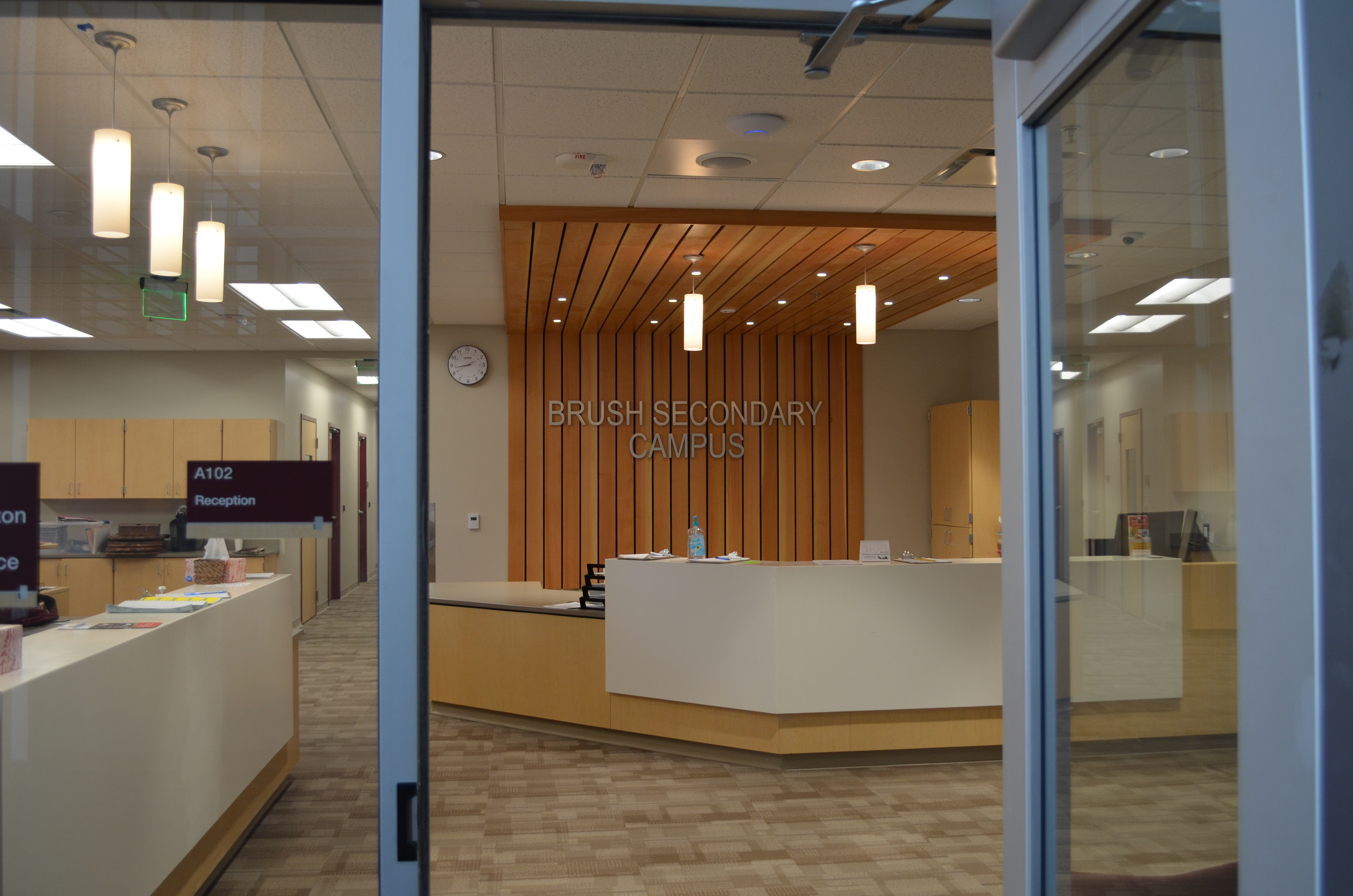 View of the front office of the secondary campus from the vestibule
