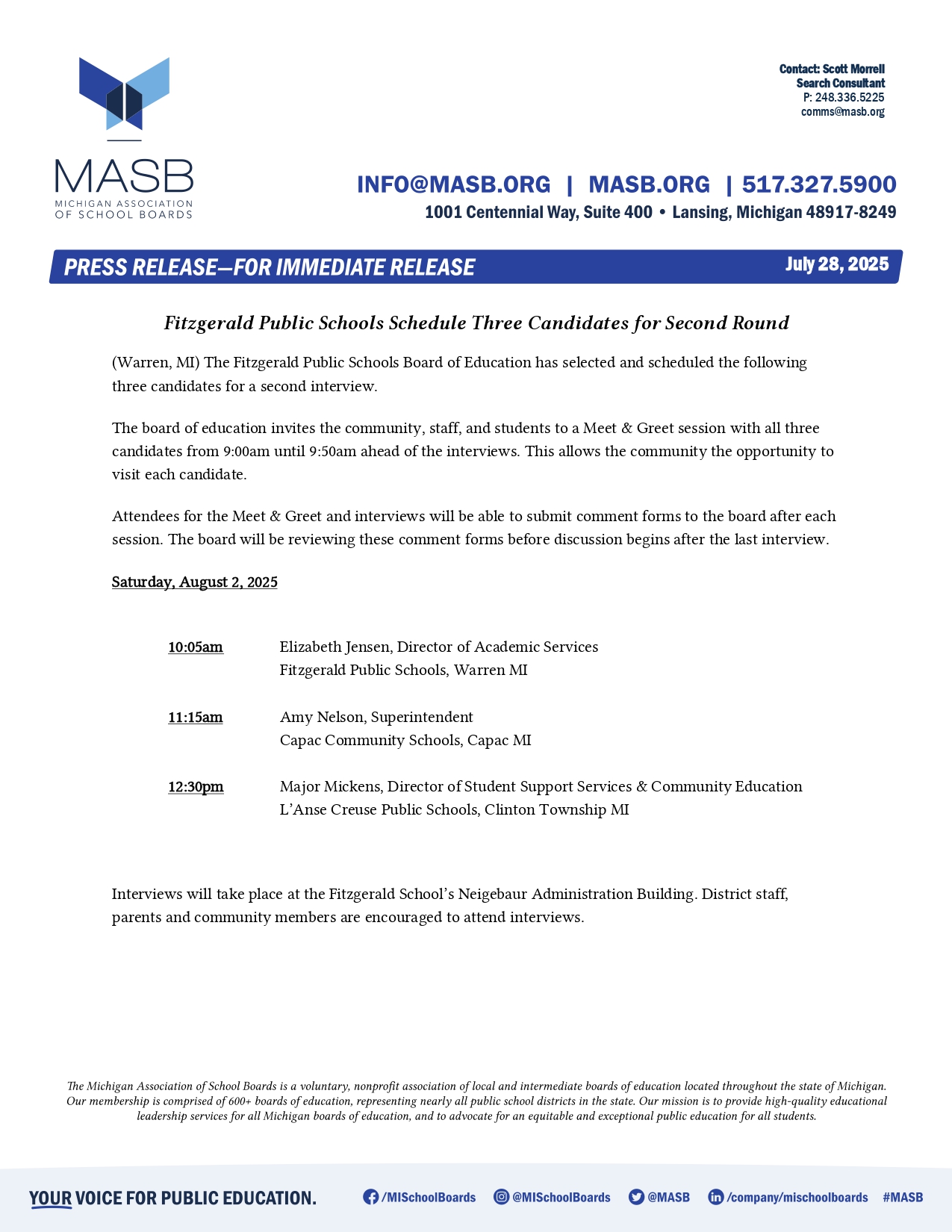 FPS Second Round Candidate Interview Times Press Release