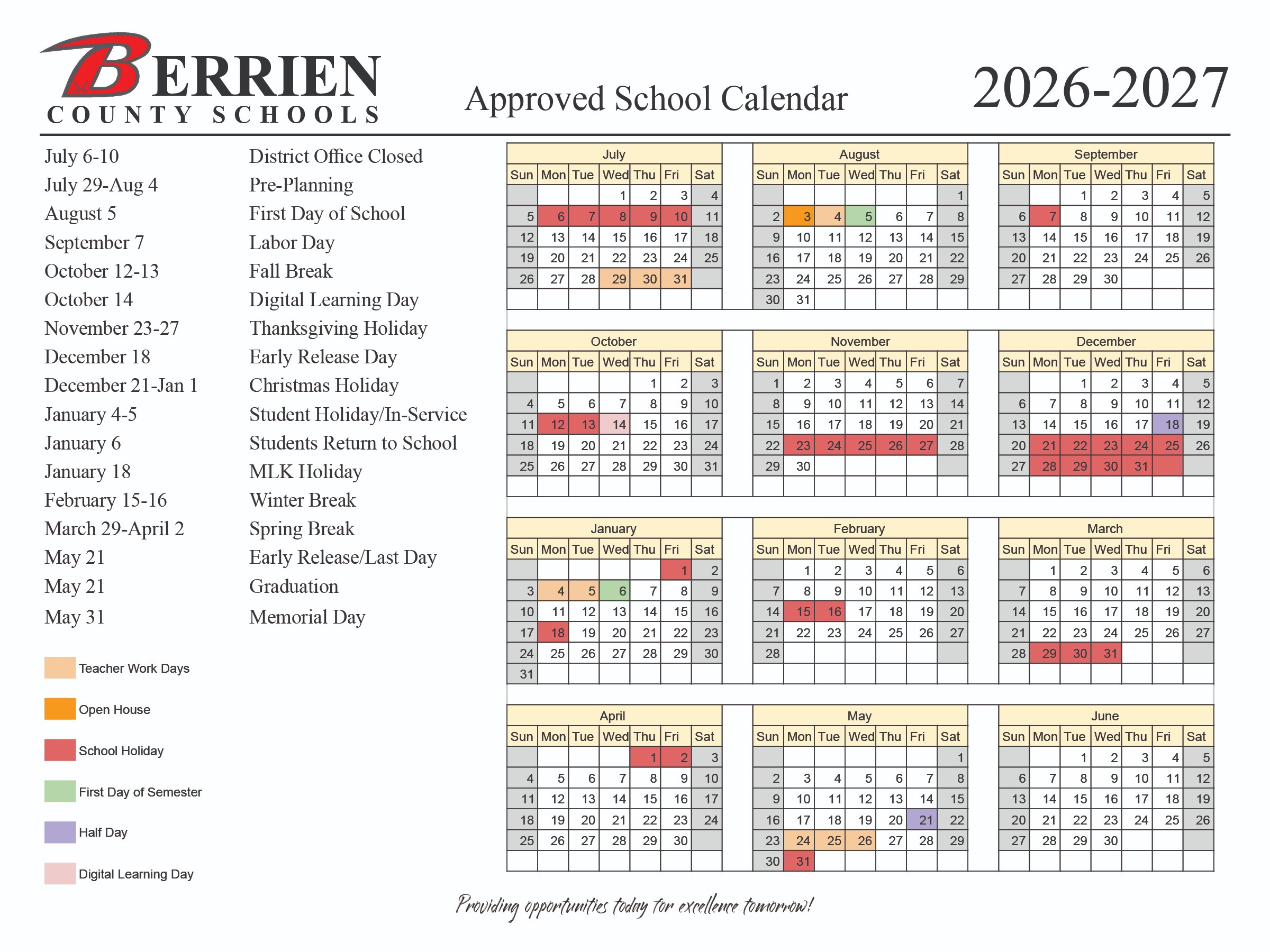 Approved  2026-2027 Calendar