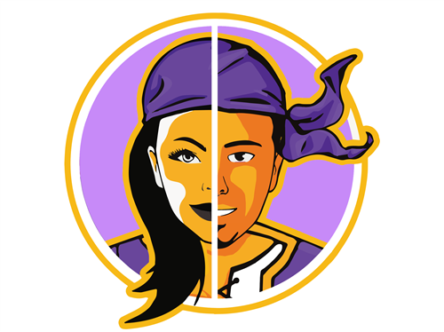 cartoon of a face with one side being male and the other is female