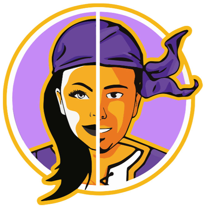 cartoon of a student with half of their face being a boy the other half is a girl