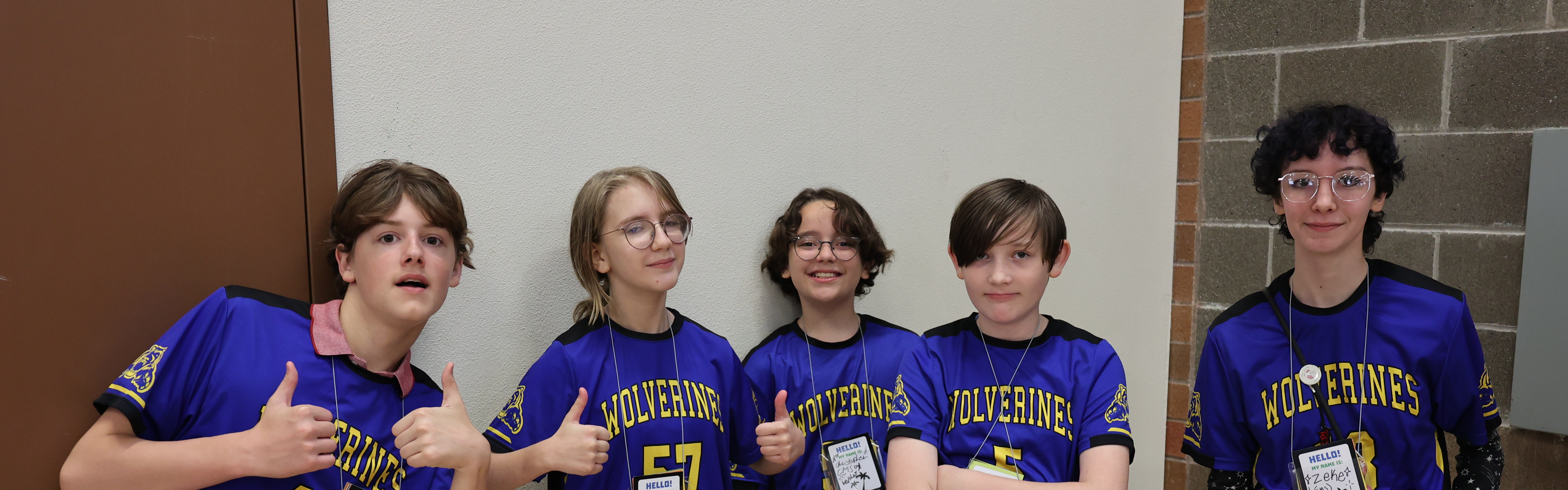Students pose for a picture during a leadership activity.