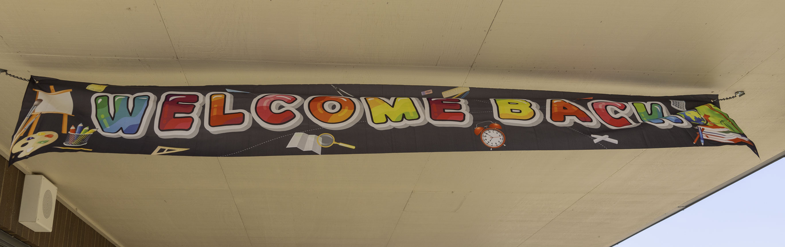 A welcome banner outside Pleasant Valley Middle School