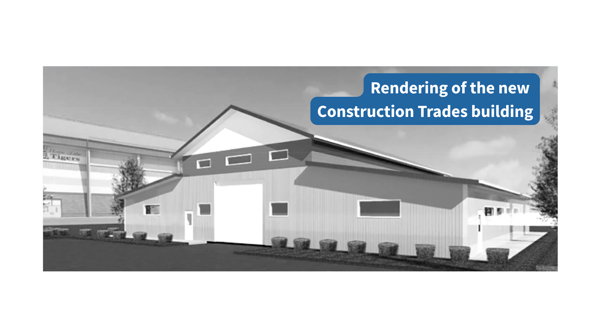 Rendering of the new construction trades building