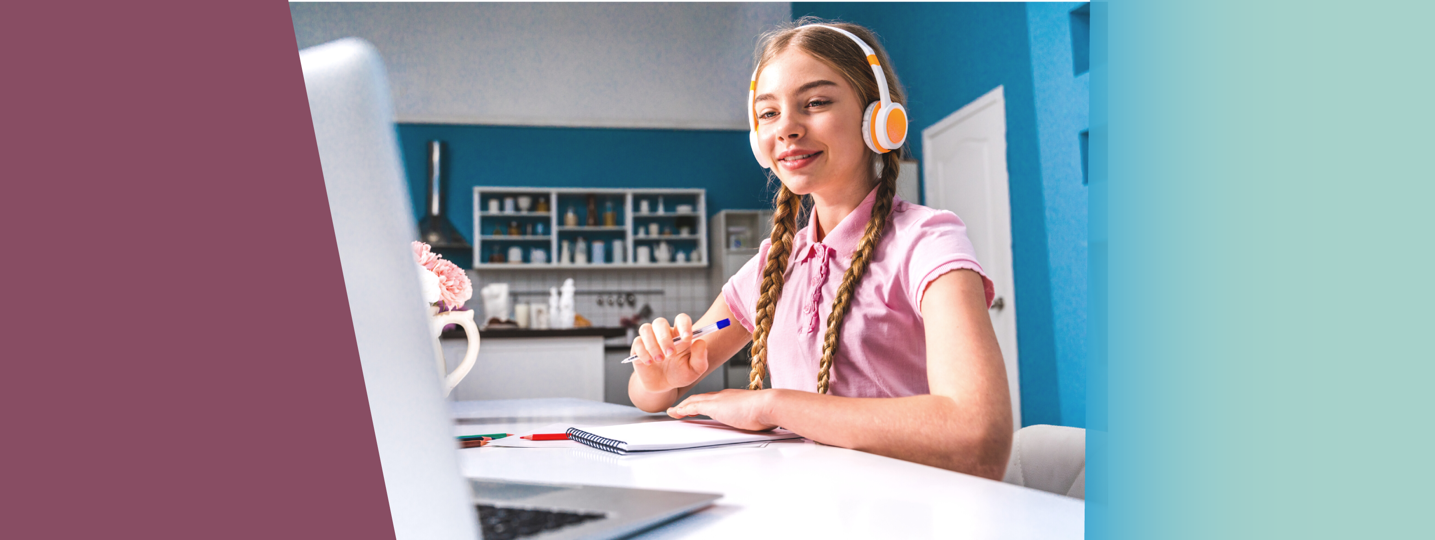 young girl with headphones