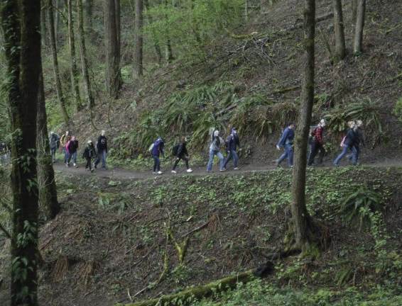 students in a hiking