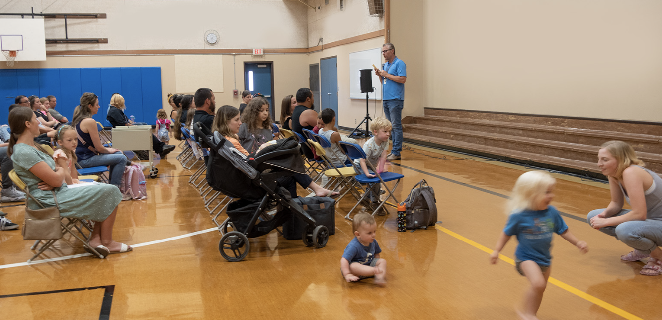 Principal Matt Kesler talks to families about what to expect at RHL during a New Family Meeting. 