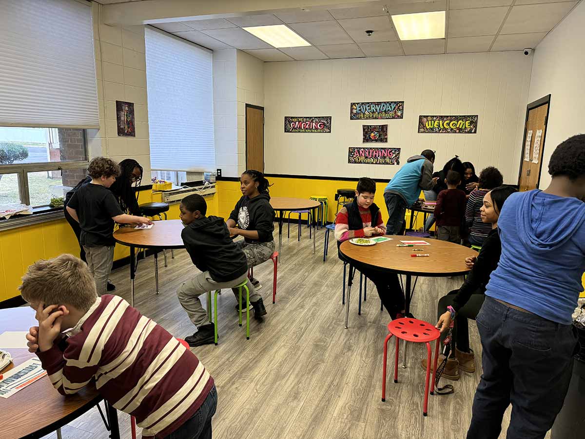 students doing their artwork