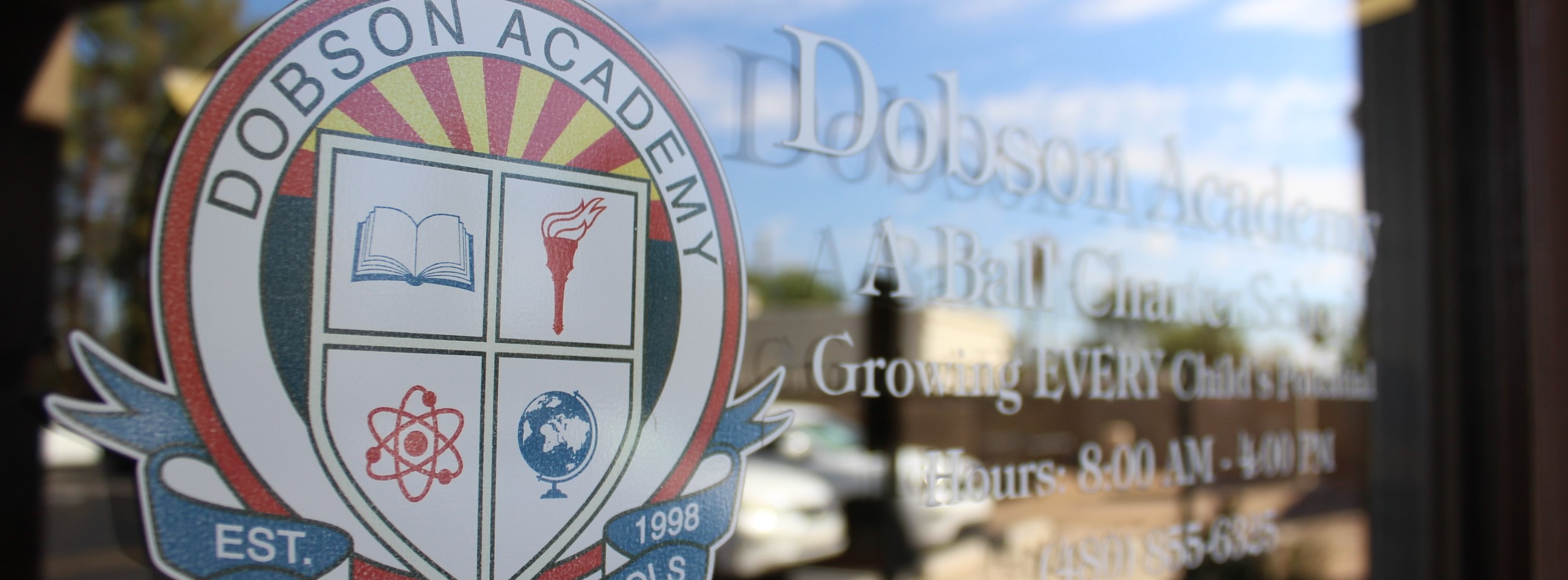 Dobson Academy Front of Building , School Crest 