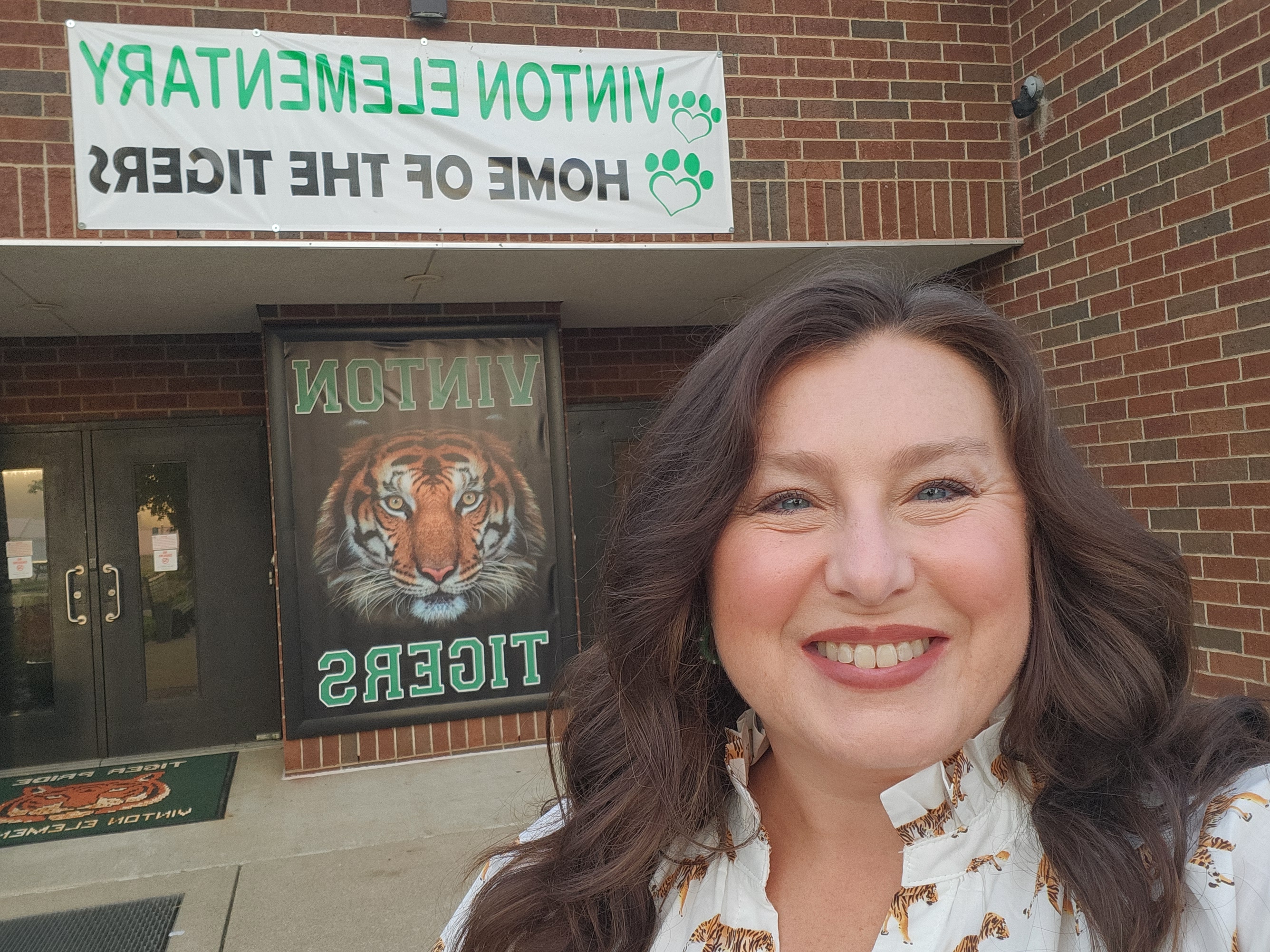 Mrs. Toler outside of Vinton.