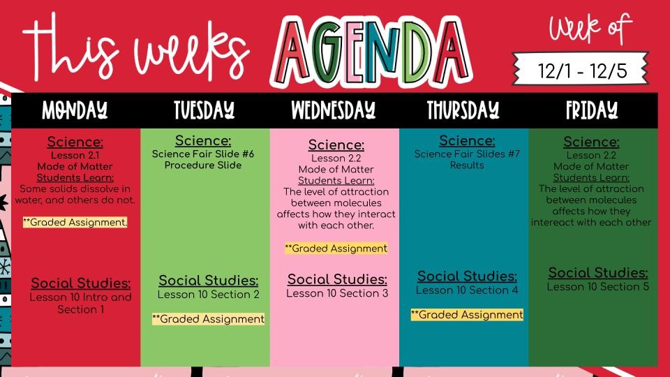 Weekly Agenda 12/1-12/5