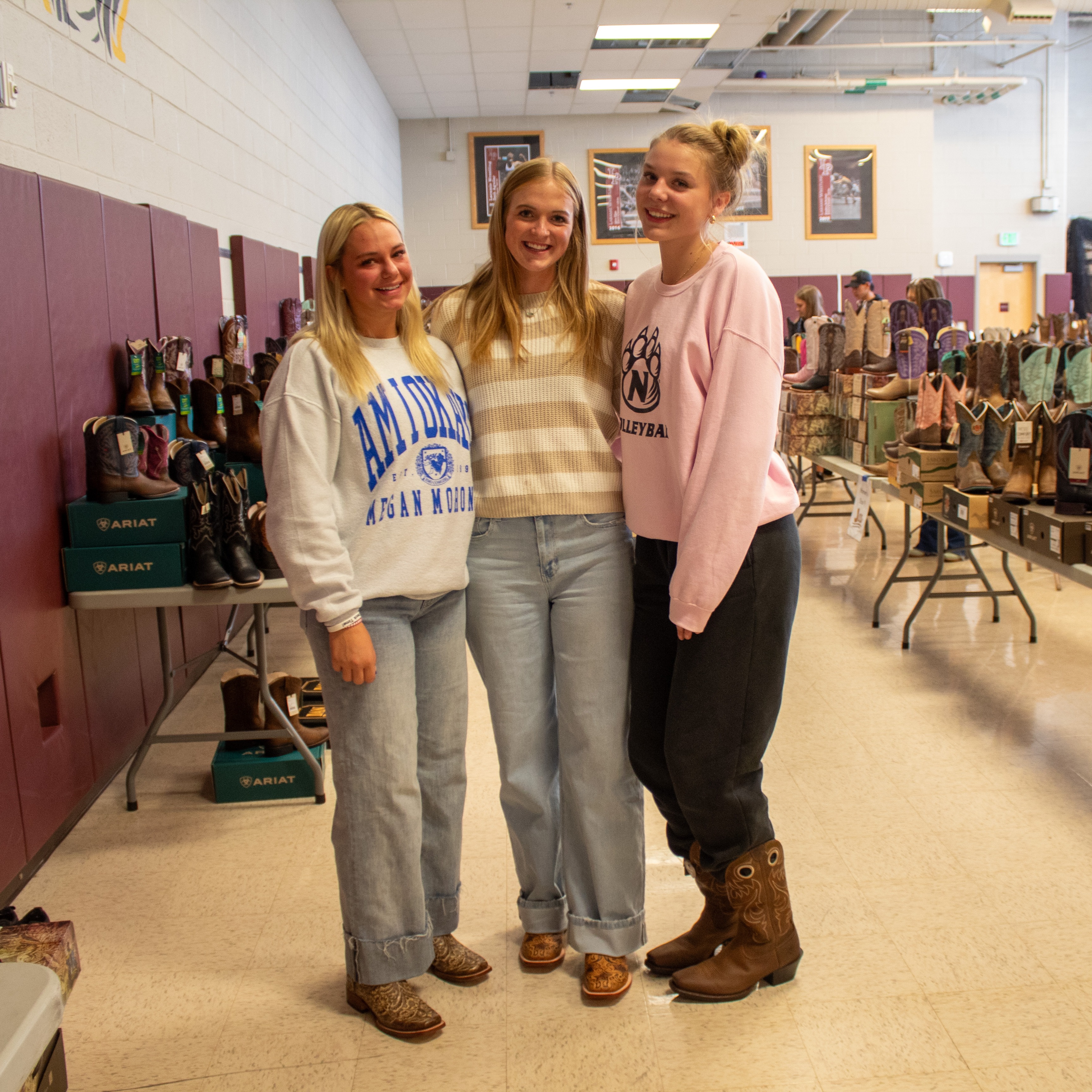 Female students wearing new cowboy boots