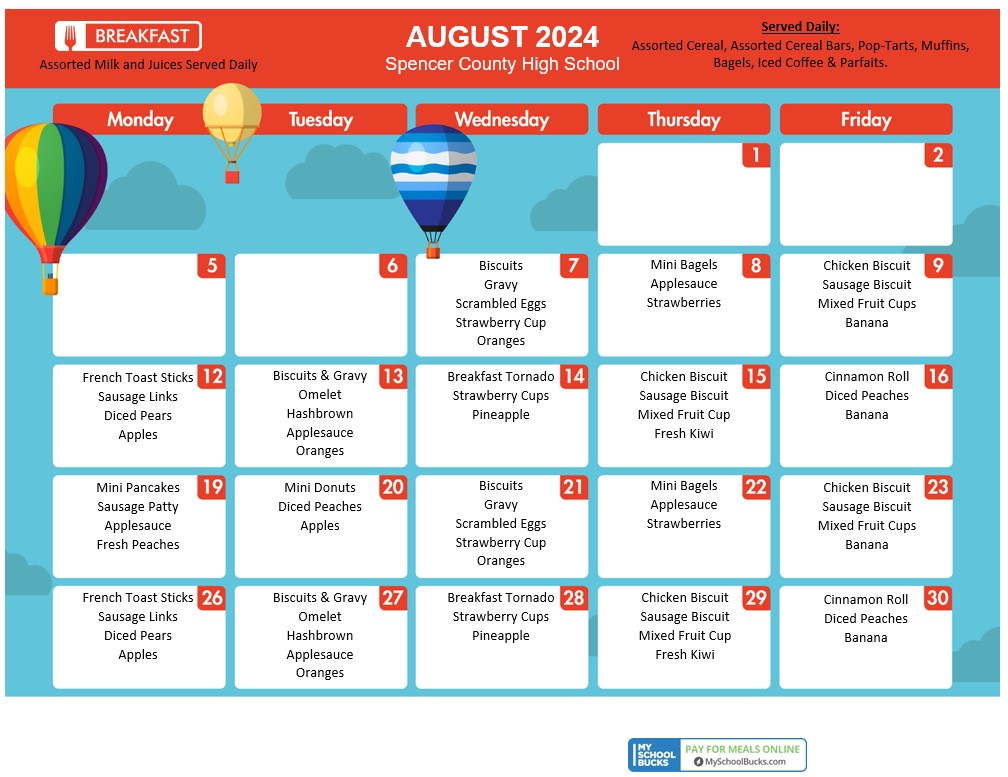 Spencer County High School Breakfast Menu