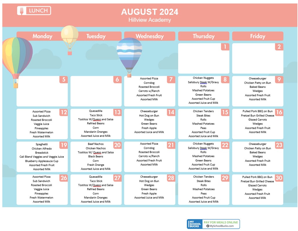 Hillview Lunch Menu