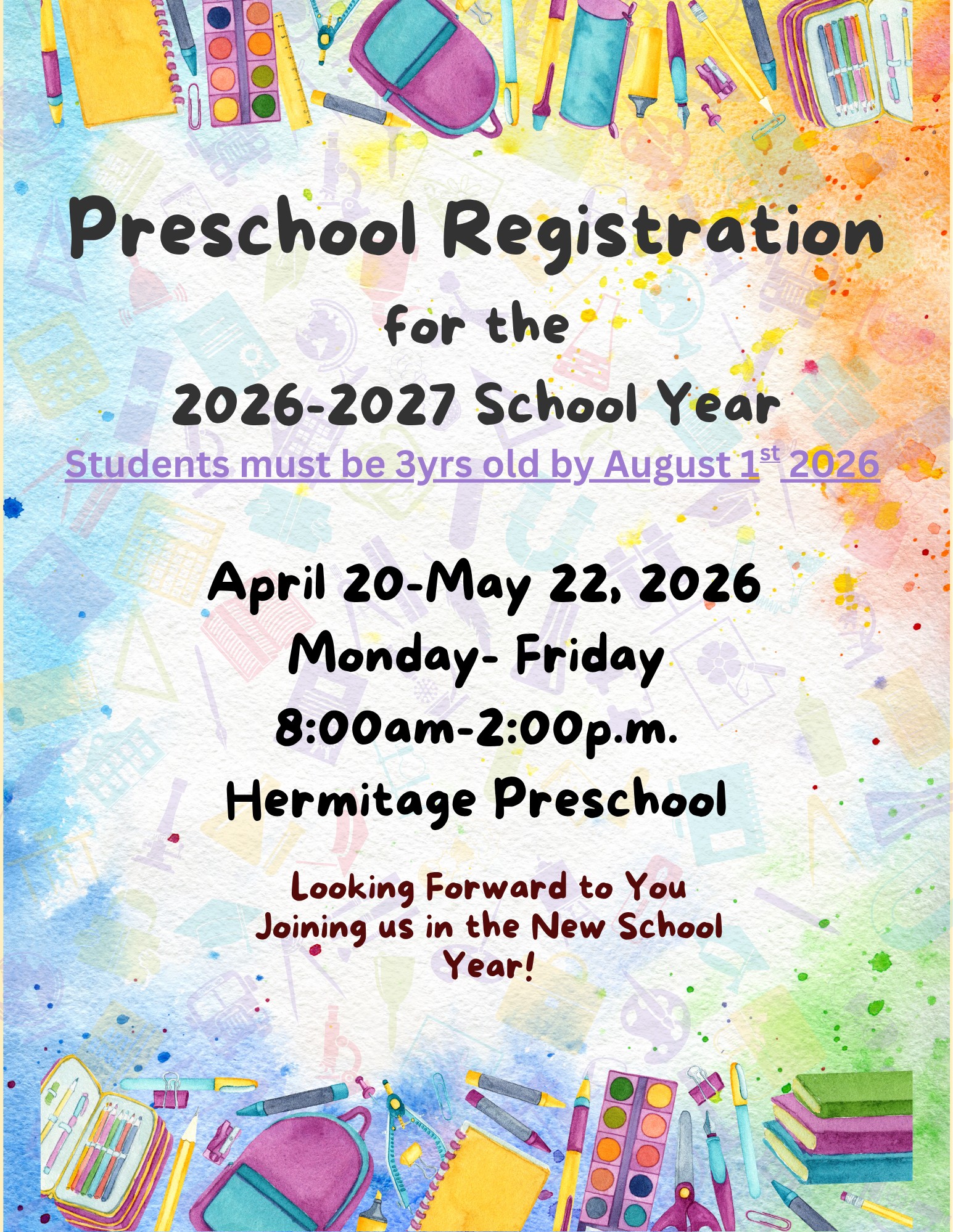 Pre-K Registration 2026-2027 School Year