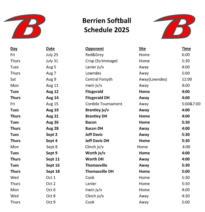 Softball Schedule