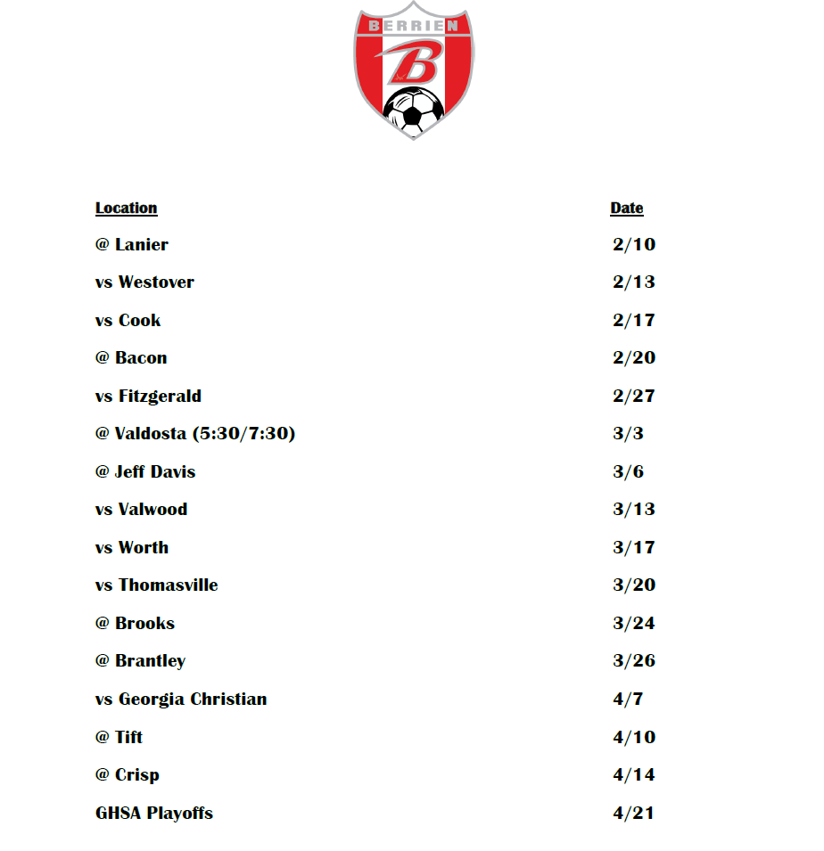 BHS Soccer Schedule 2026