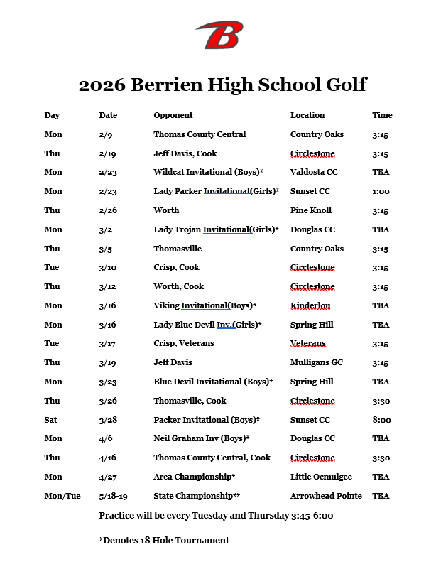 BHS Golf Schedule