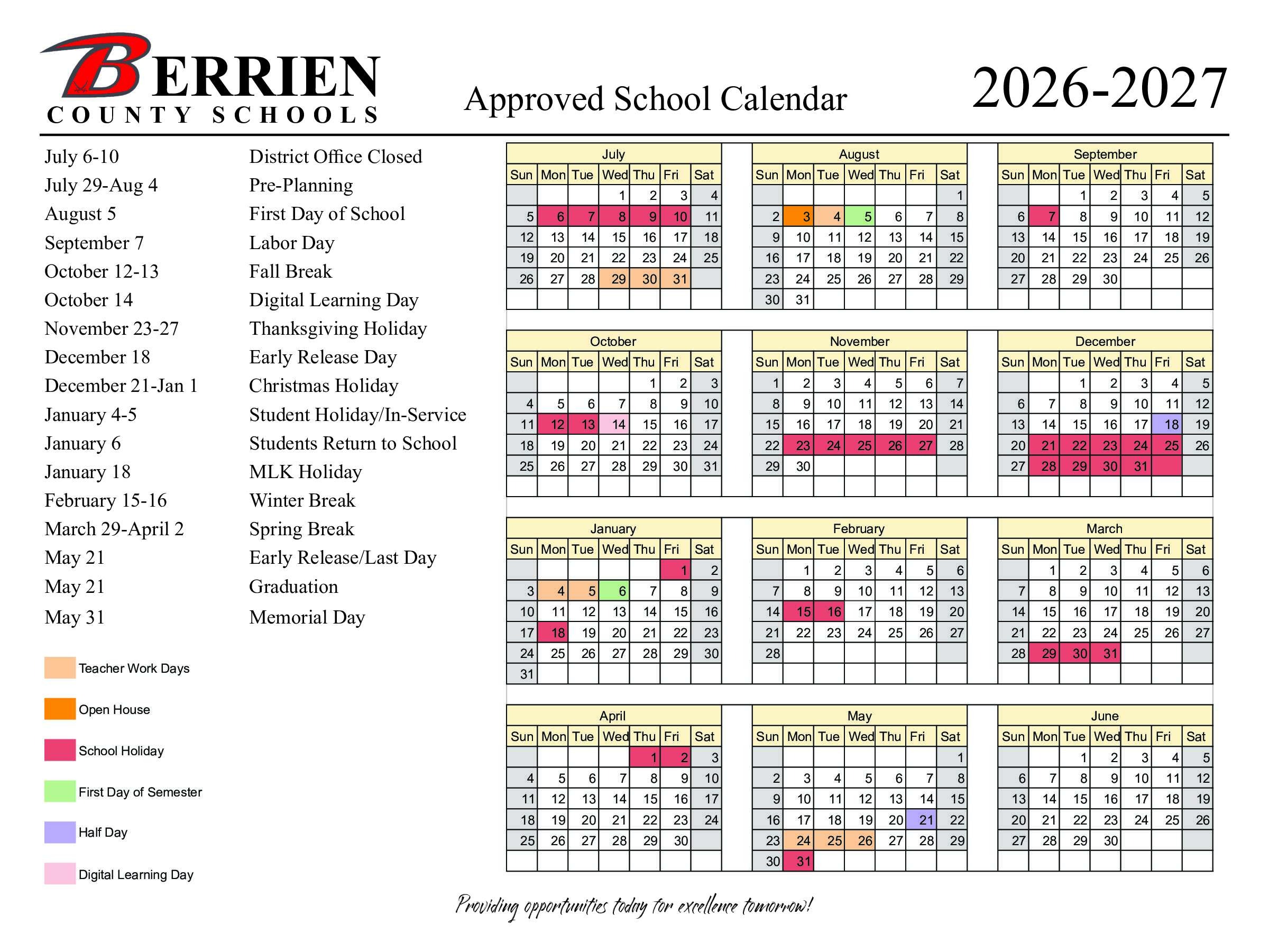 2026-2027 School Calendar