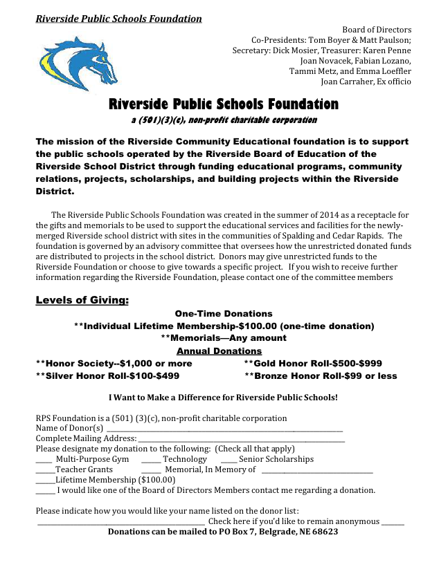Riverside Public Schools Foundation Form