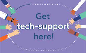 "Get Tech-Support here! with hands forming a circle 
