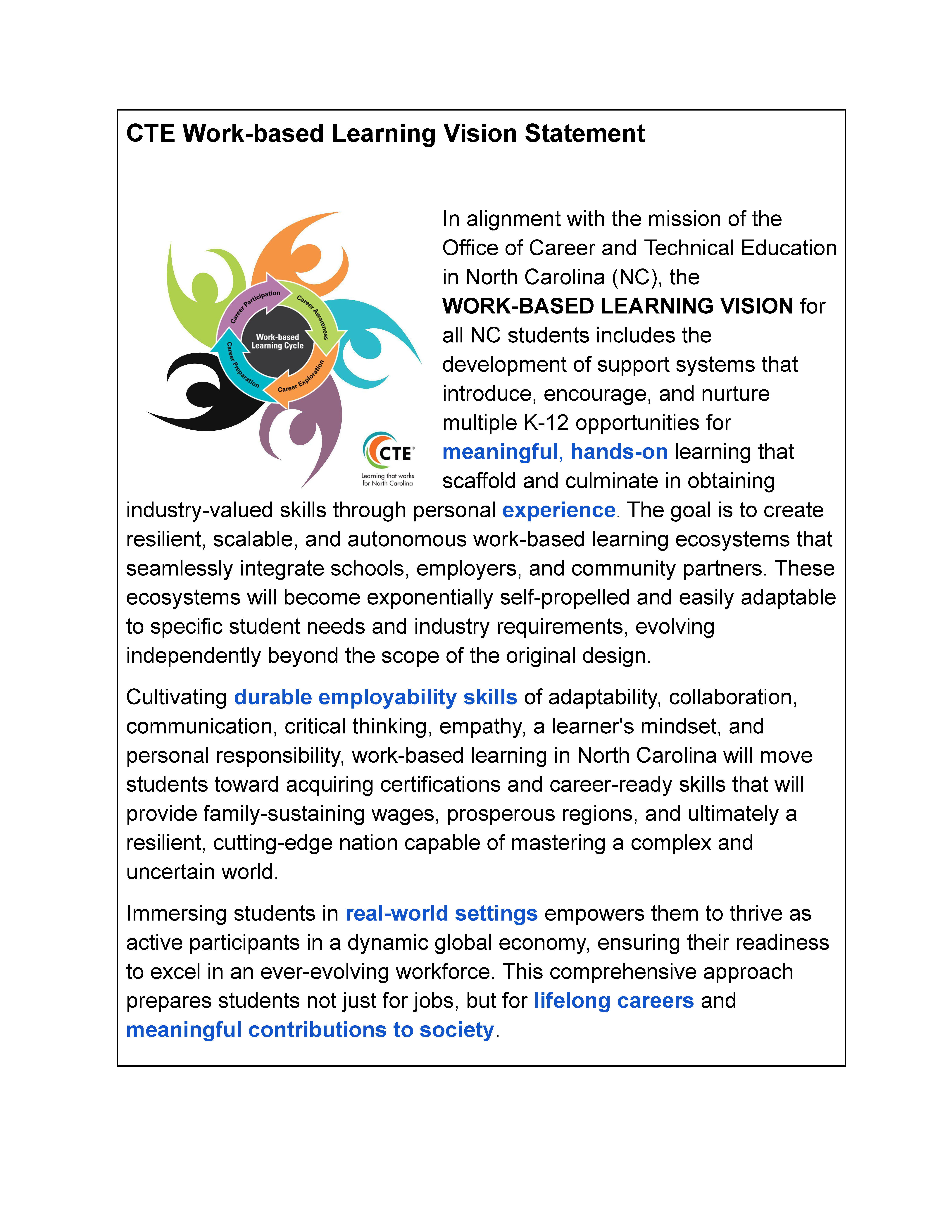 CTE Work-based Learning Vision Statement