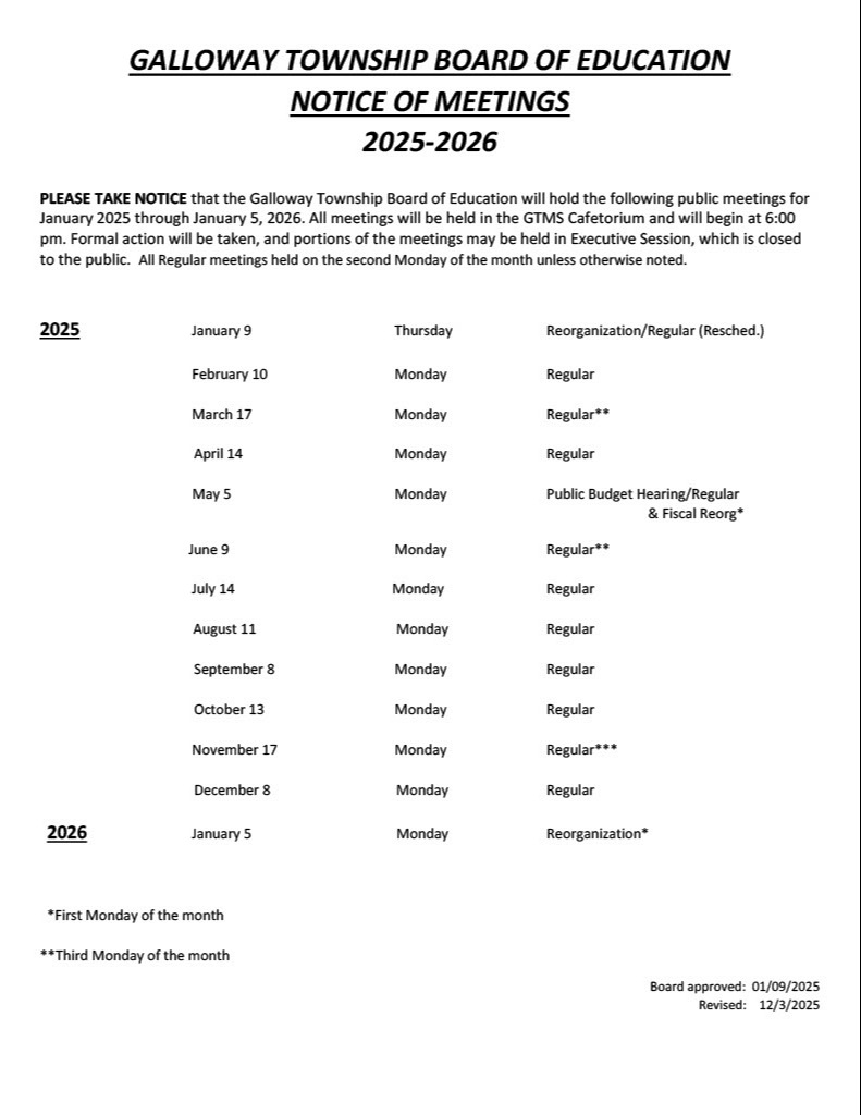 BOE Meeting Calendar
