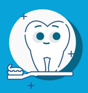 personification of cartoon tooth with toothbrush