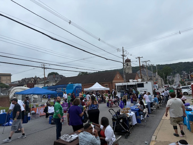 wide shot of block party