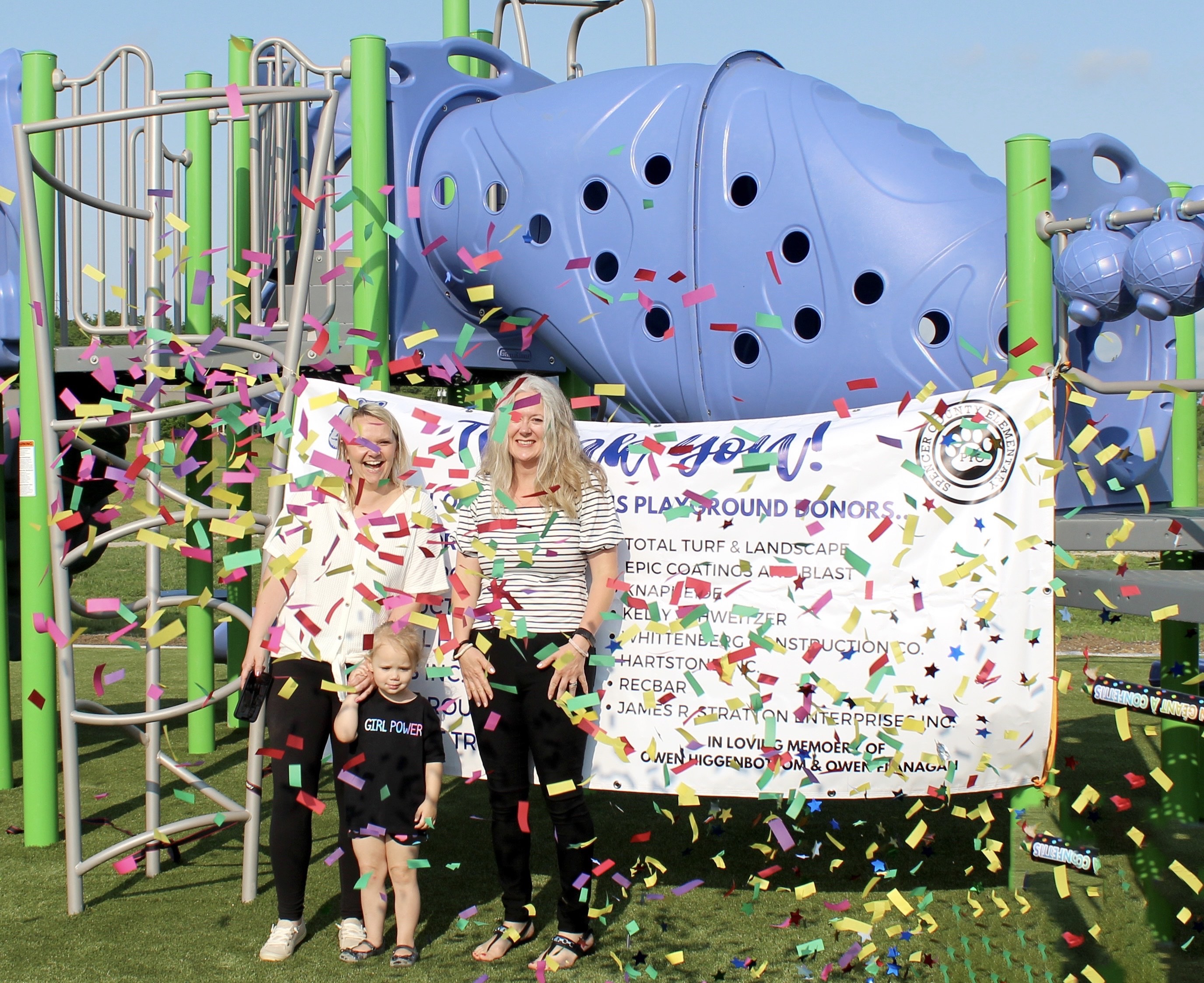 celebrating the new playground that PTO helped to purchase