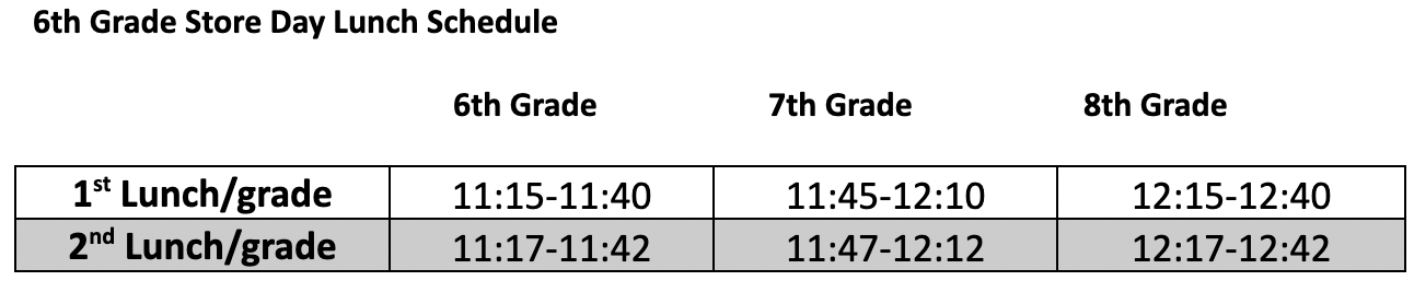 Lunch schedule store days