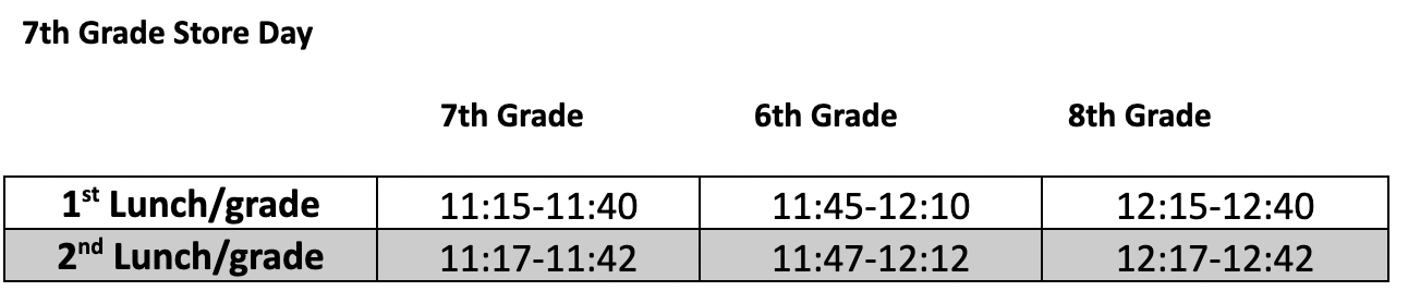 Lunch schedule store days