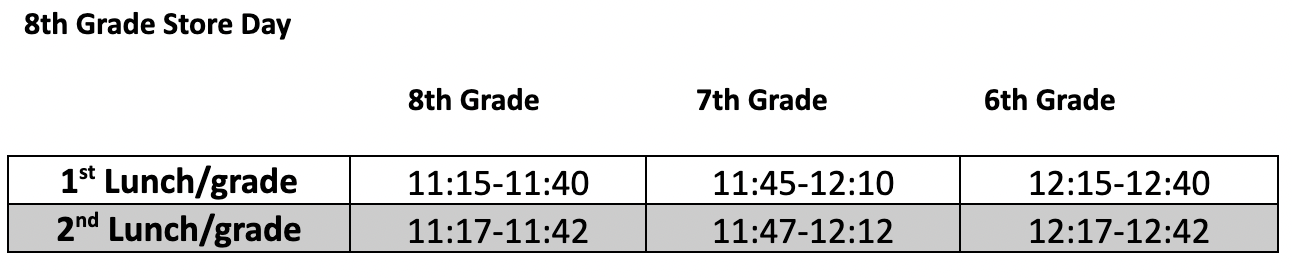 Lunch schedule store days