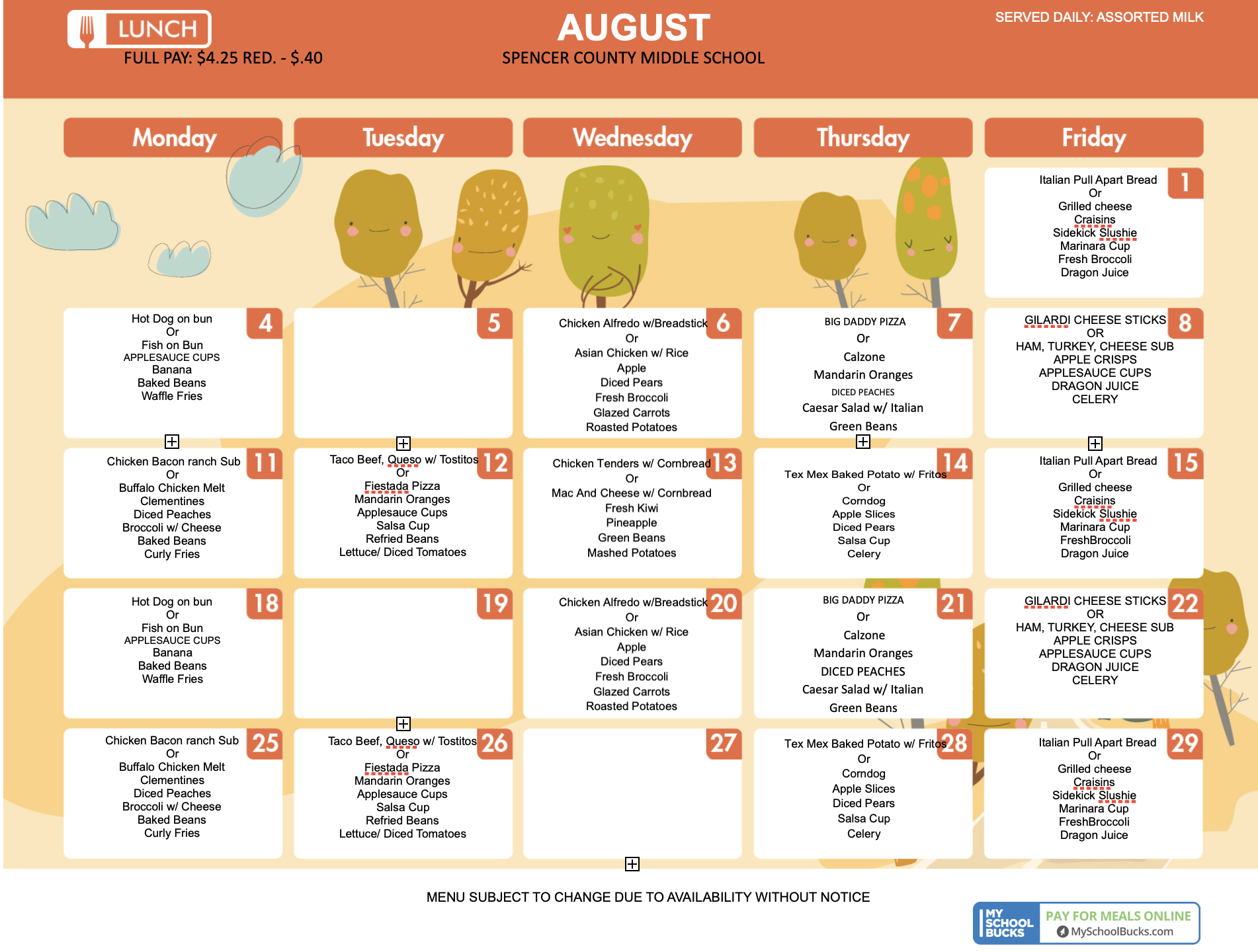 Lunch Menu August 