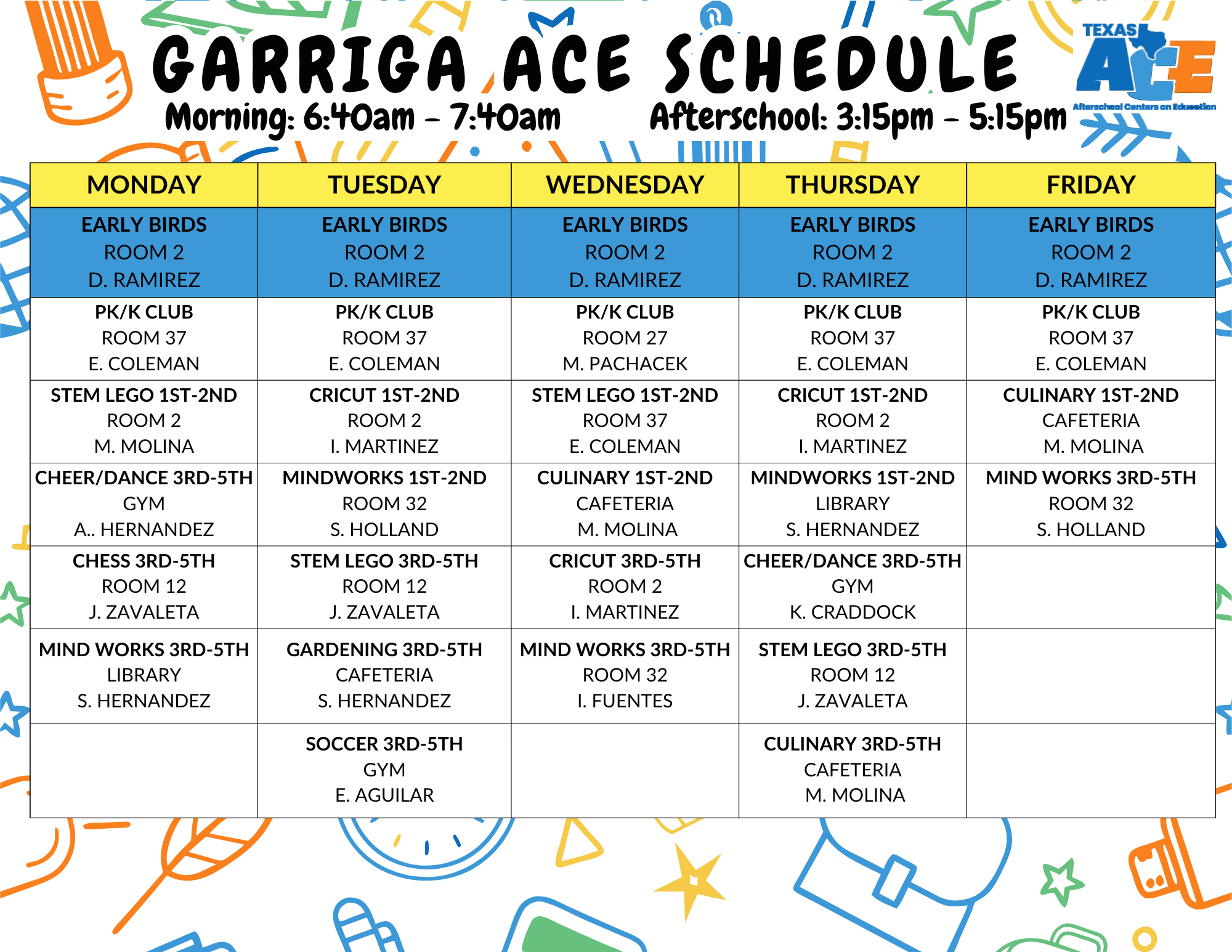 Garriga Schedule