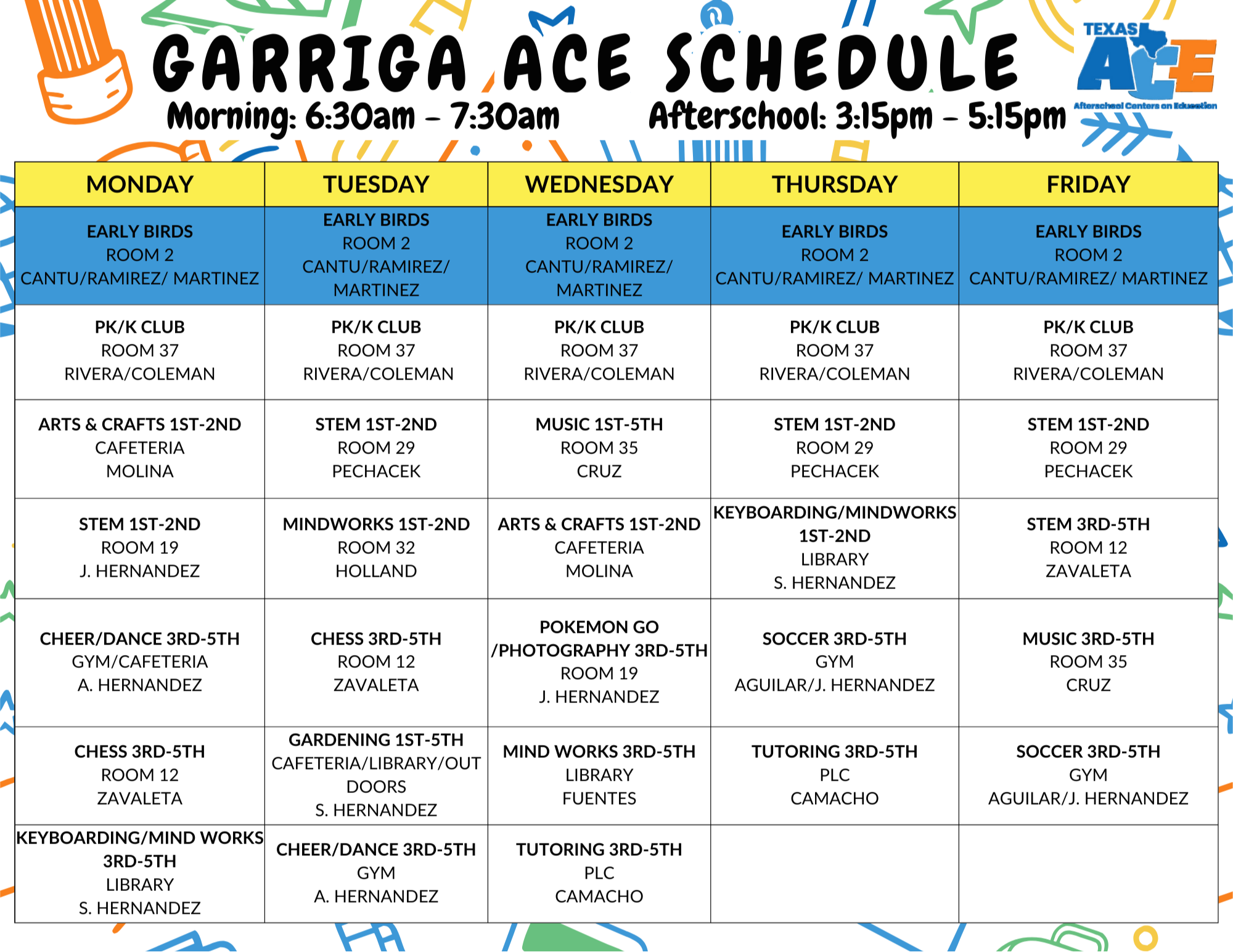 Garriga Schedule