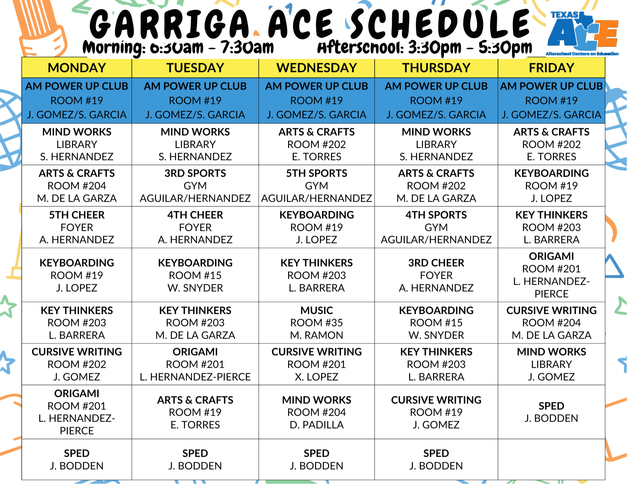 Garriga Schedule