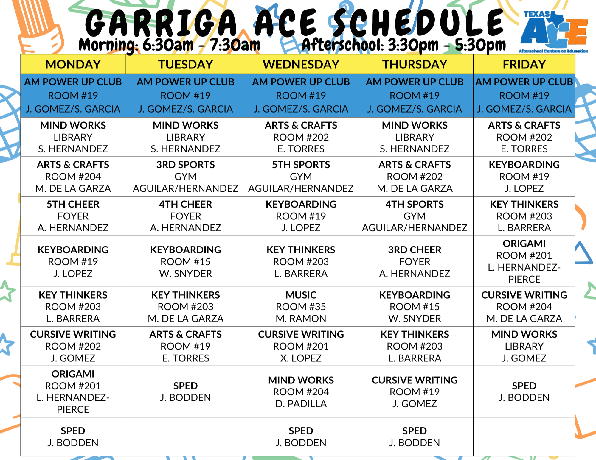 Garriga Schedule