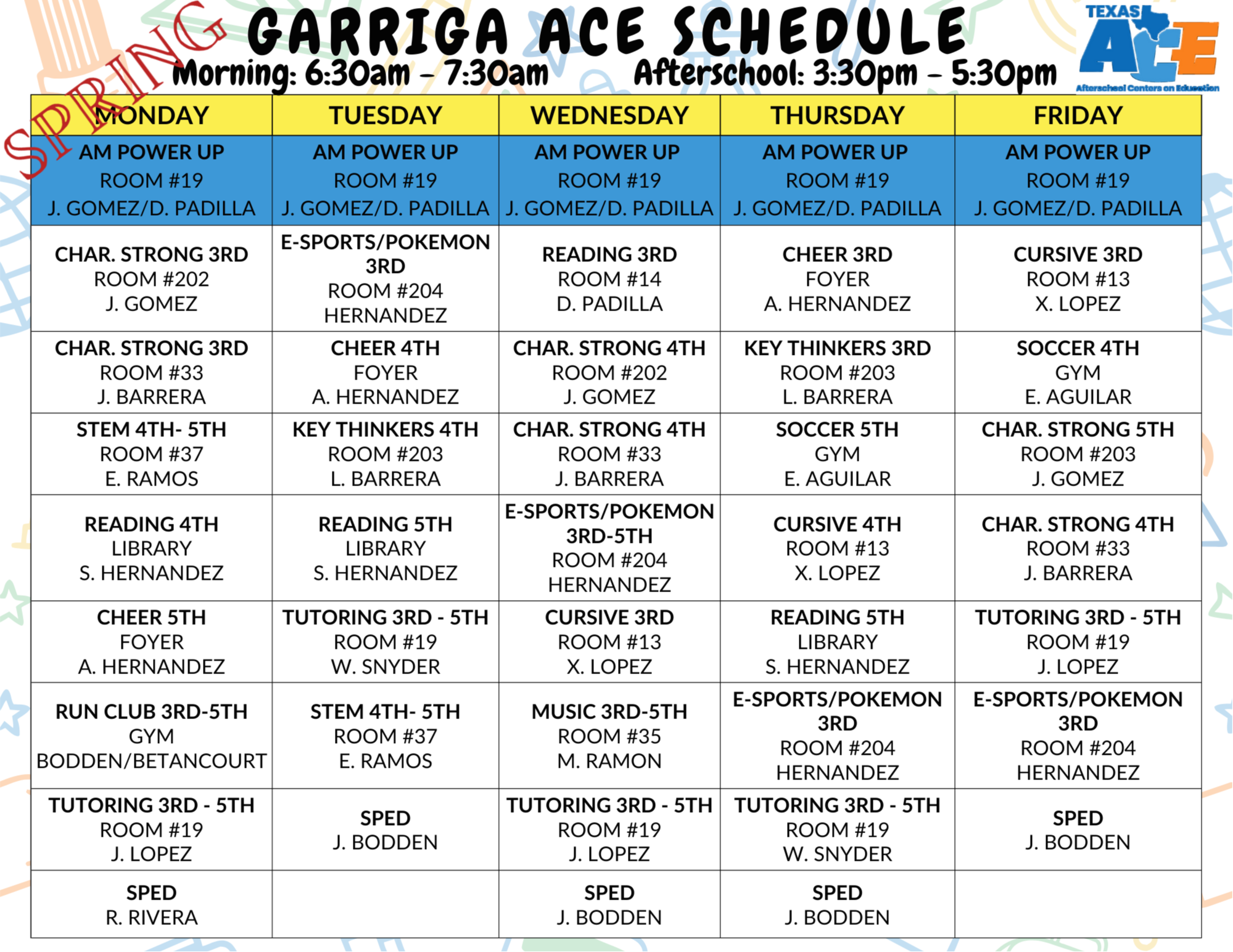 Garriga Schedule