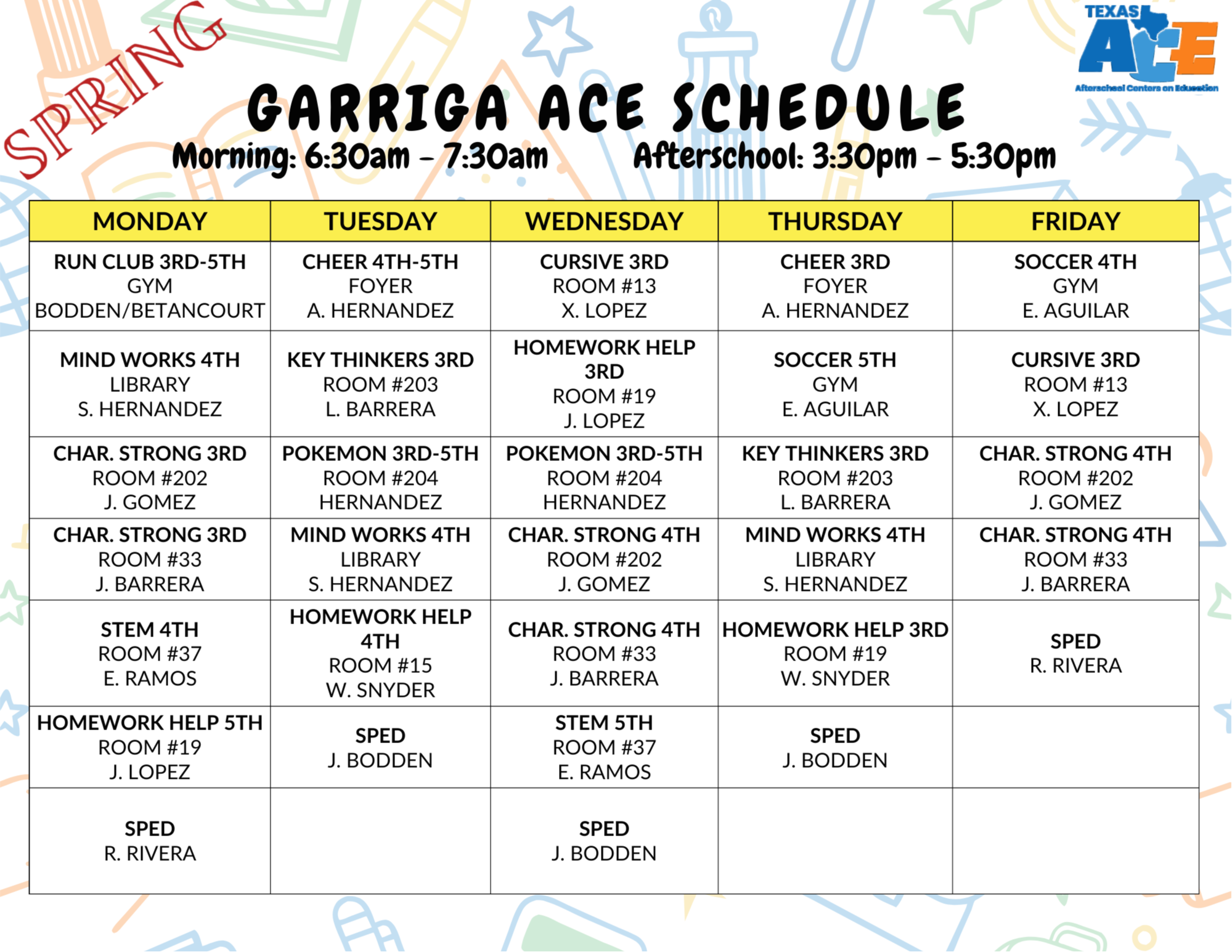 Garriga Schedule