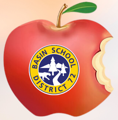 apple with Basin School District logo inside of it